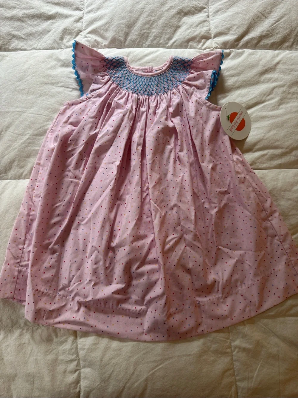 Girls Pink Smocked Flutter-Sleeve Dress